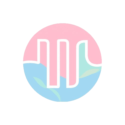 A circle with pink and blue divided by a white line forming wavy poles.